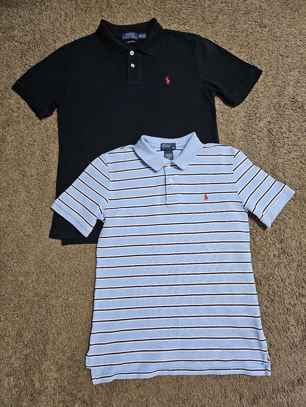 POLO RALPH LAUREN YOUTH BUNDLE OF 2 BLUE STRIPED/BLACK CLASSIC FIT SHIRT L 14-16